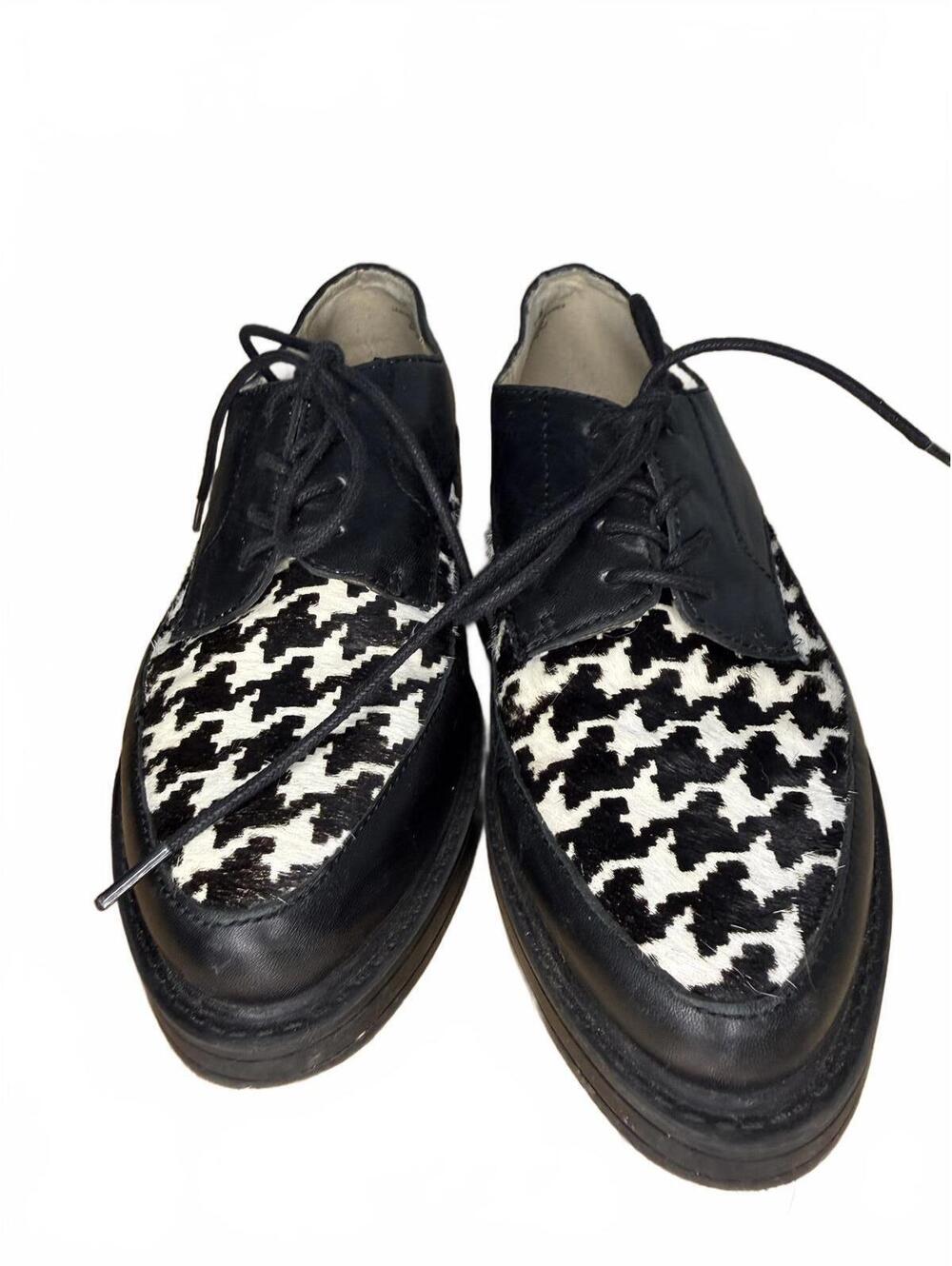 Vintage Nine West Leather Shoes Size 7.5 Black Houndstooth Dressy Retro Preppy - Picture 2 of 5